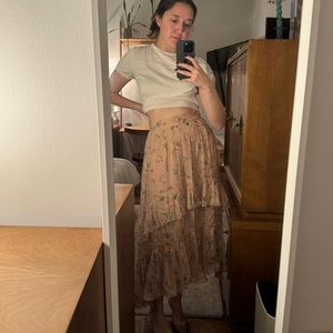 Ulla Johnson silky floral pink skirt